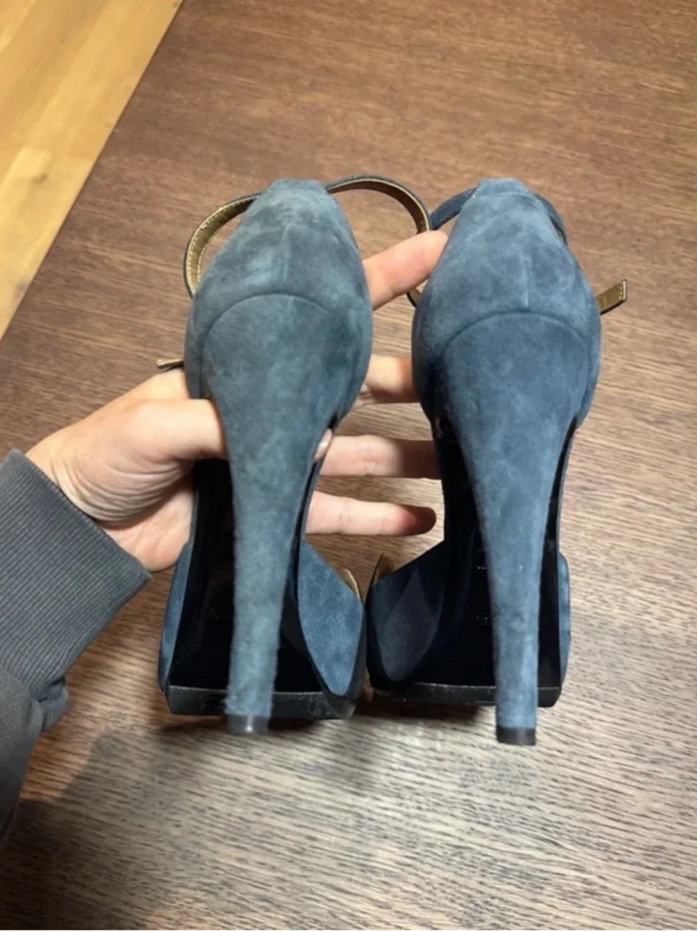 Hermes Highlight Heel Suede Open-Toe Ankle Strap High Heels in Teal and Black
